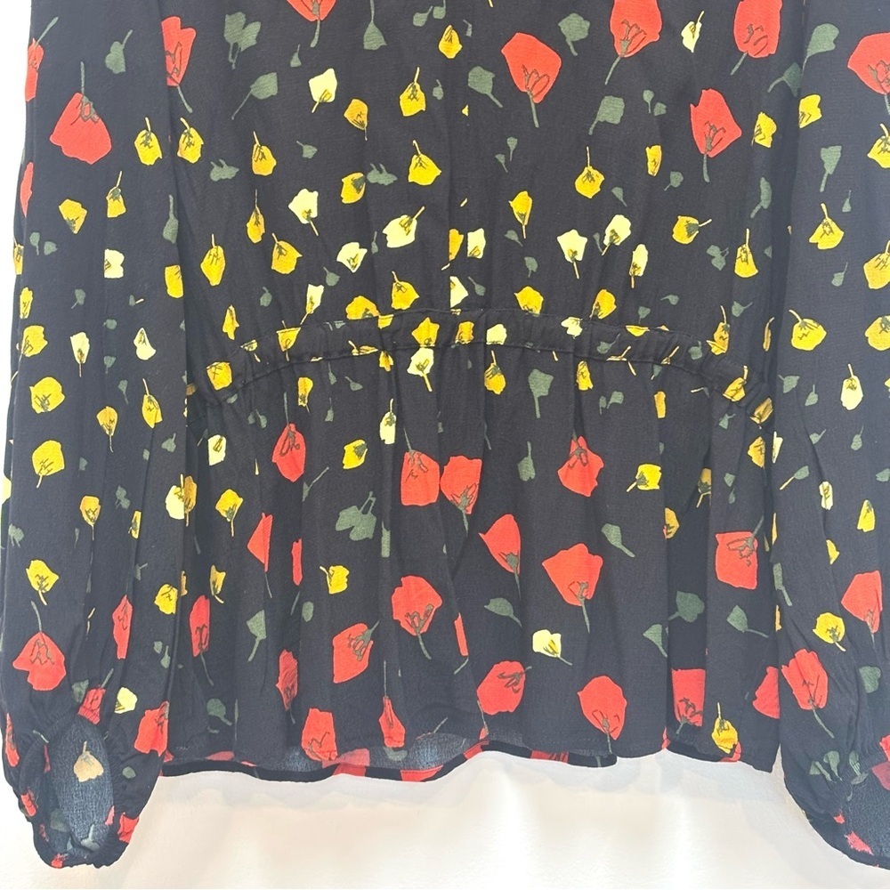 Banana Republic Dark Floral Keyhole Peplum Top Boho Rose Petal Black Red Size XL - Picture 6 of 9